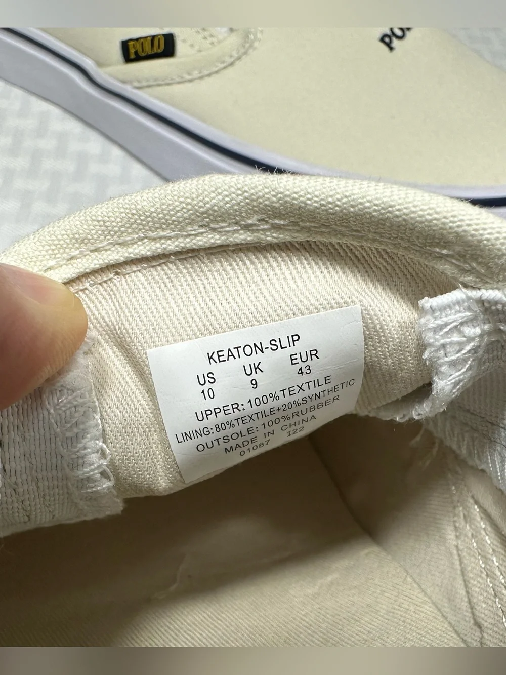 Polo Ralph Lauren Keaton Slip-On Bear Men's 10 Canvas Cream Sneaker Shoes EXC!